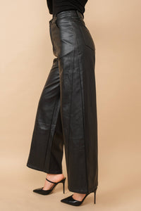 Argyle Wide Leg High Rise Leather Pants