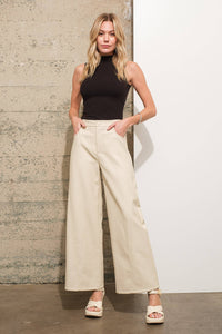 Argyle Wide Leg High Rise Leather Pants