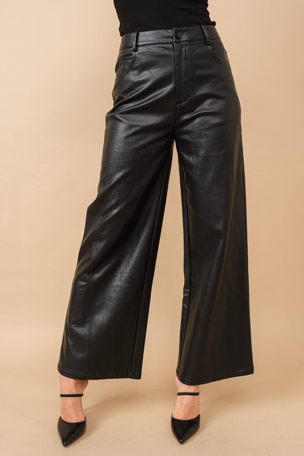 Argyle Wide Leg High Rise Leather Pants