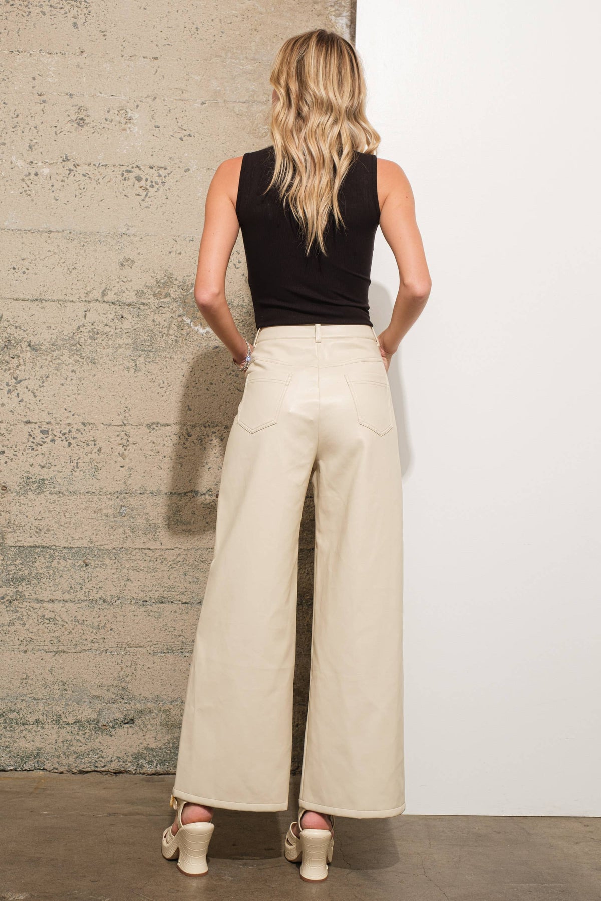 Argyle Wide Leg High Rise Leather Pants