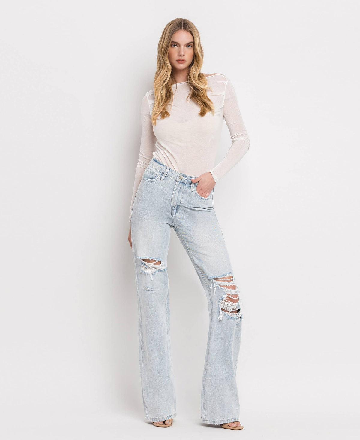 90'S VINTAGE SUPER HIGH RISE FLARE JEANS V2478