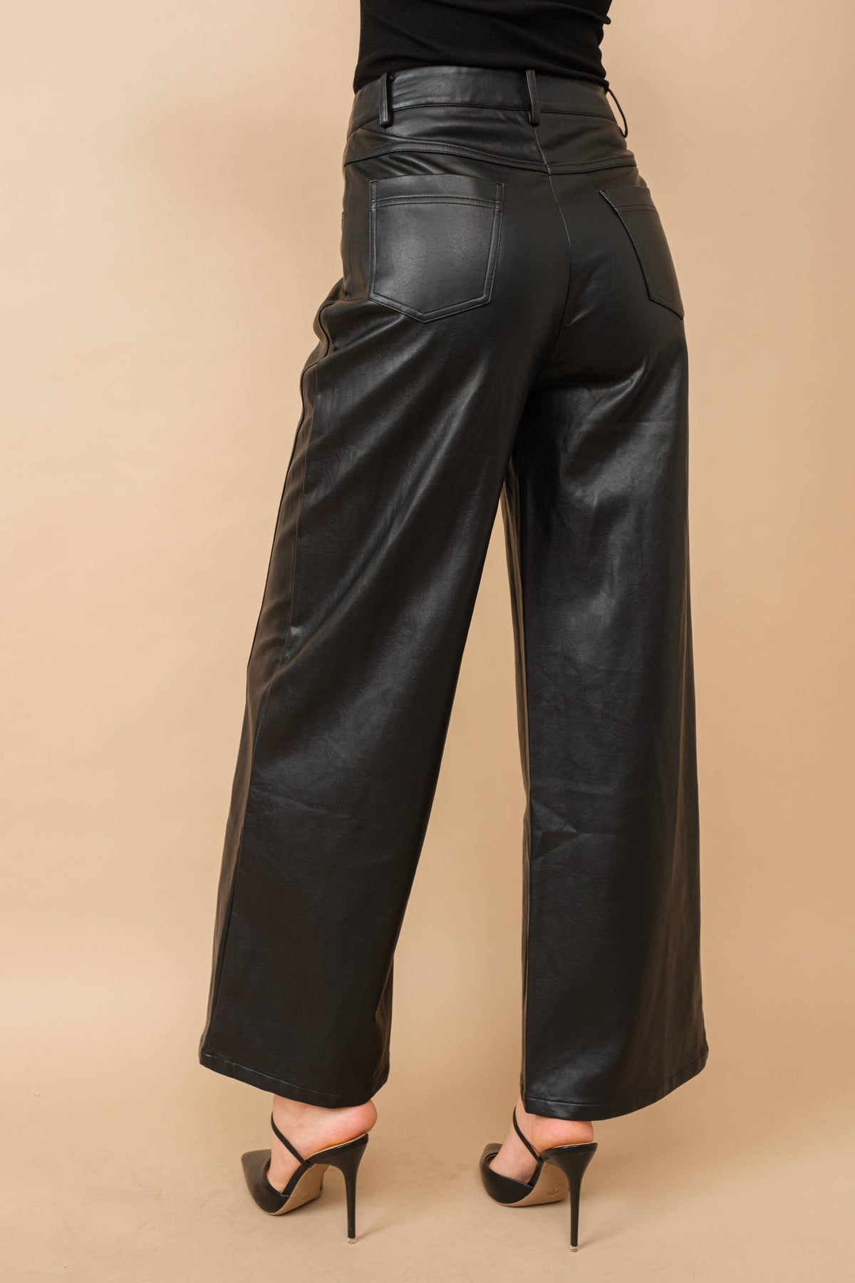 Argyle Wide Leg High Rise Leather Pants