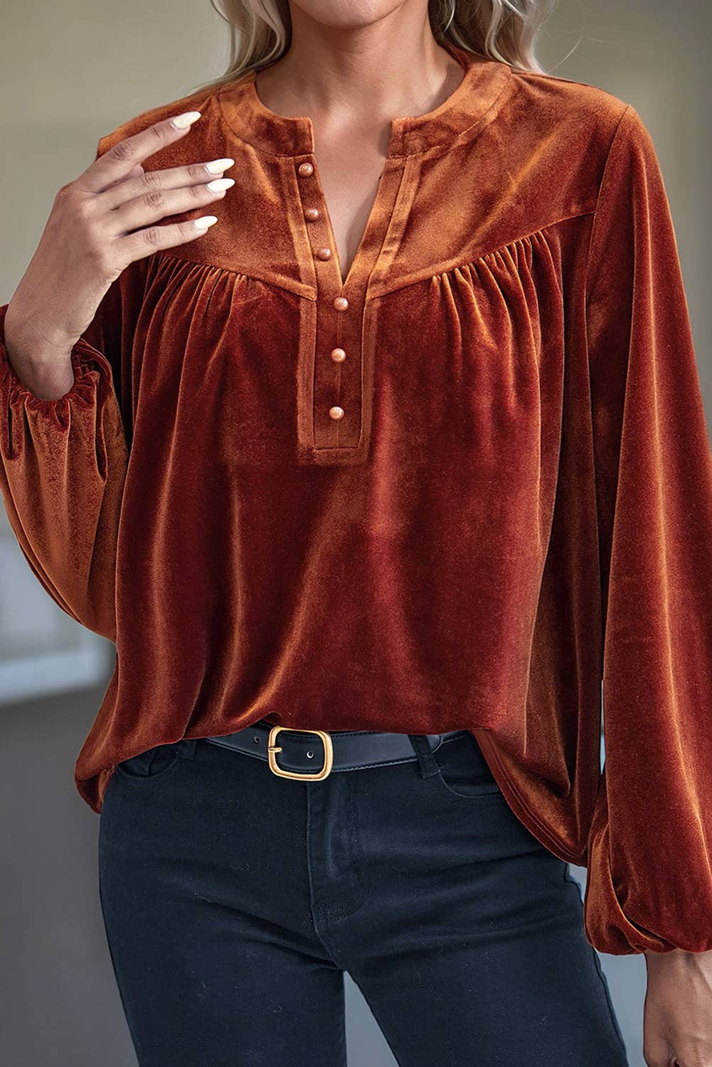 Gold Flame Velvet Blouse